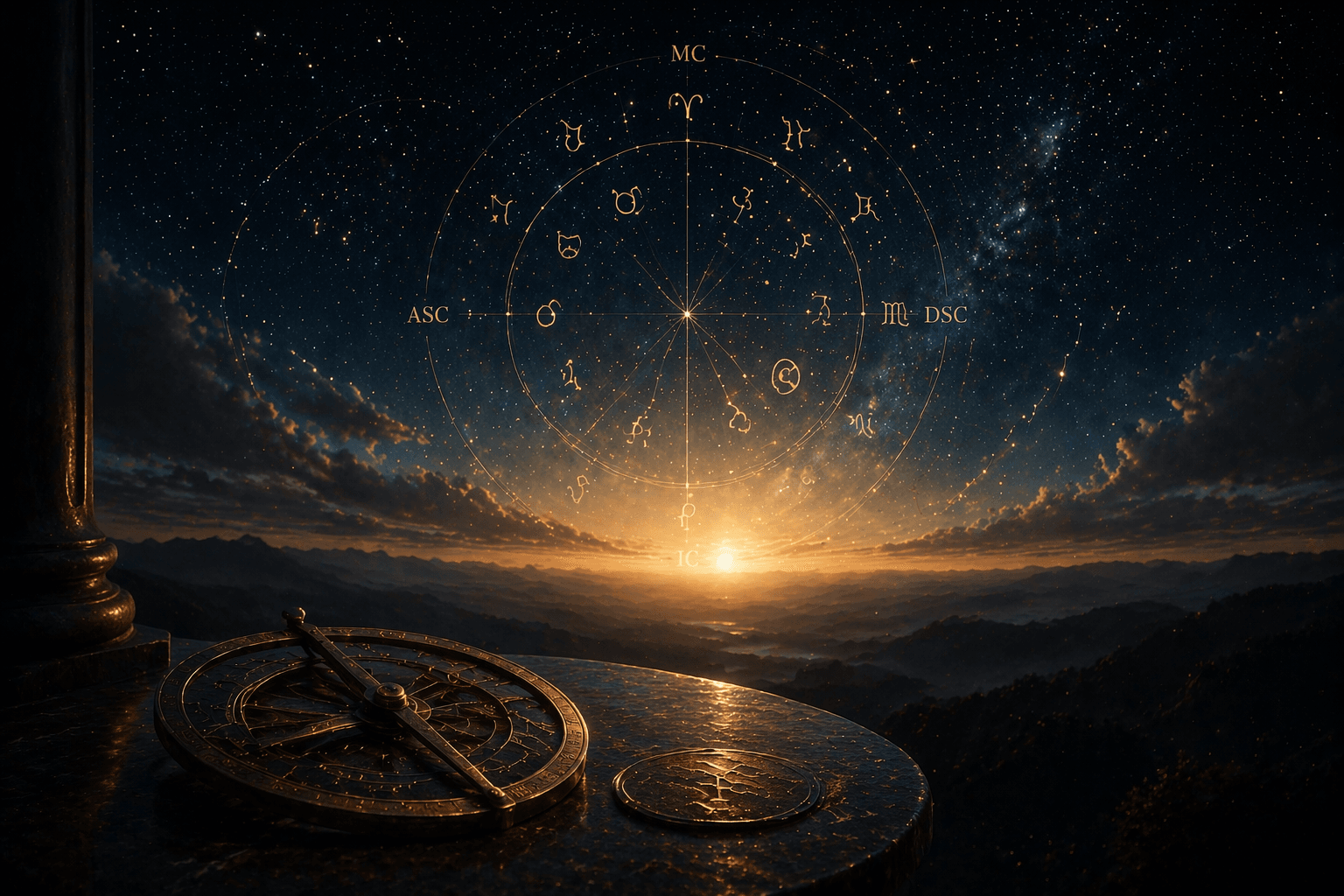 Calculator ascendent — orizontul la momentul nașterii